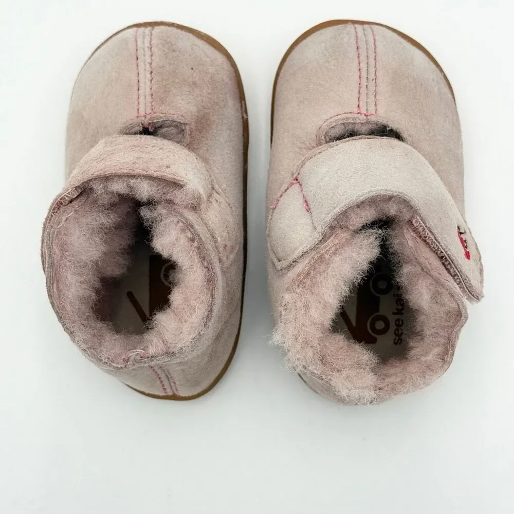 See Kai Run Infant Girls Avery Shearling First Walker Booties Hook and Loop Pink